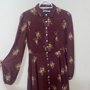 Kimchi Blue Floral Burgundy Collared button up dress xs/s